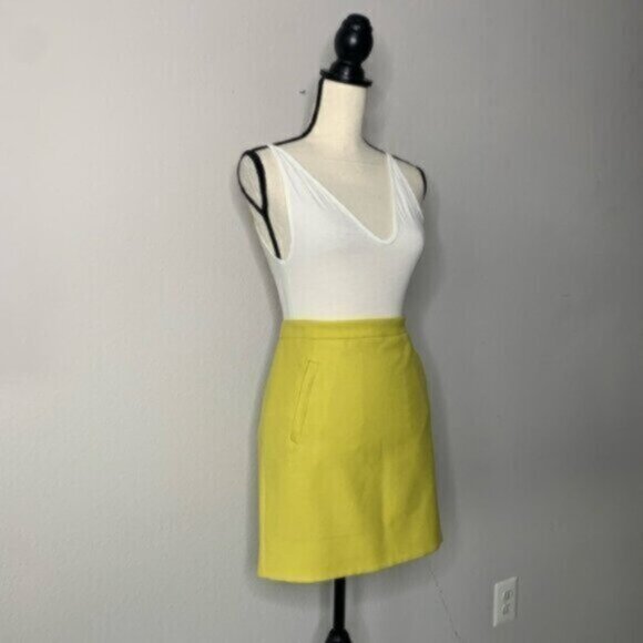 J. Crew Citron Yellow Zip Pocket Wool Mini Pencil Skirt - Picture 3 of 16